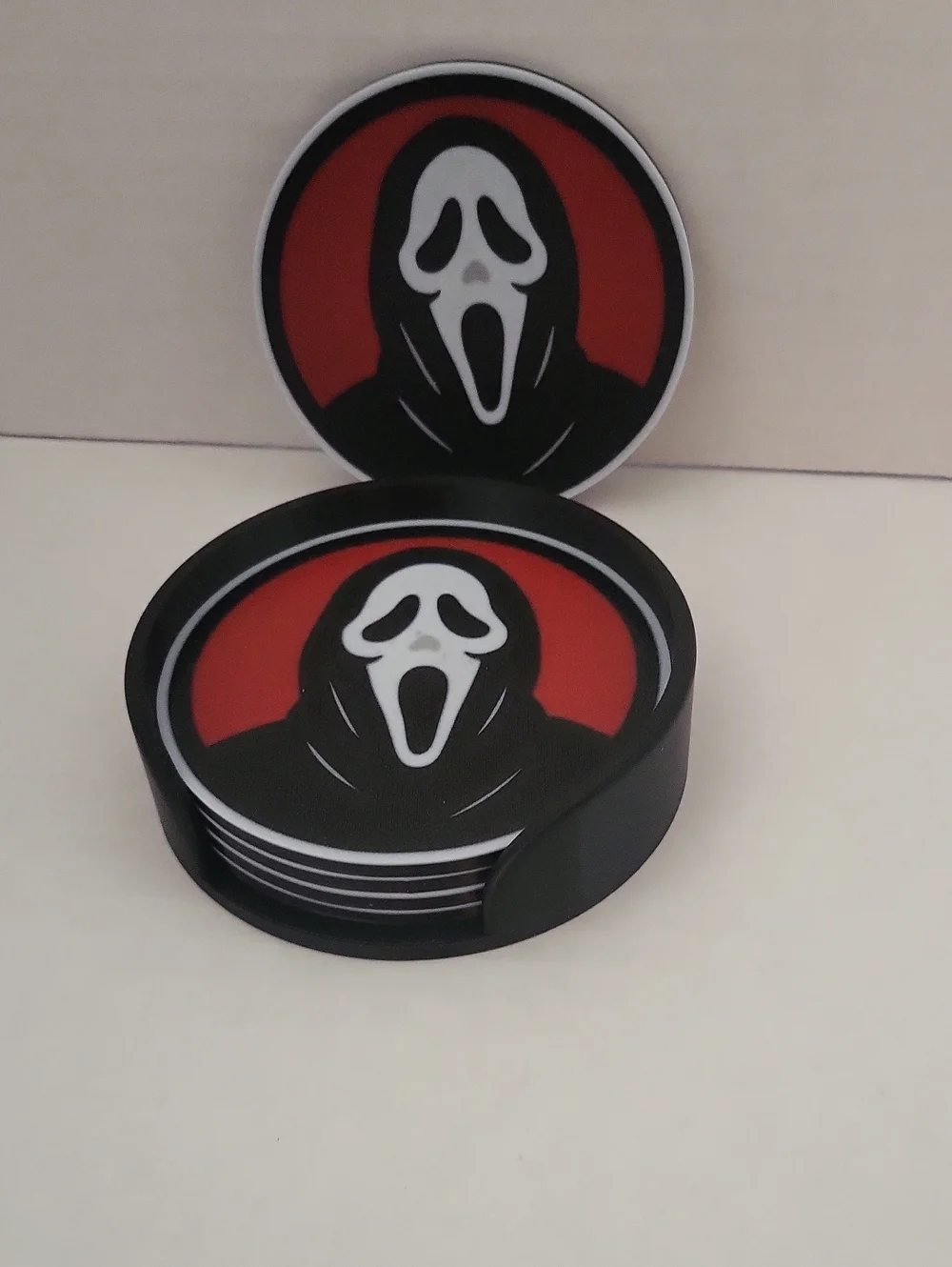 Scream Mask Red & Black Drink Coasters - Set of 5